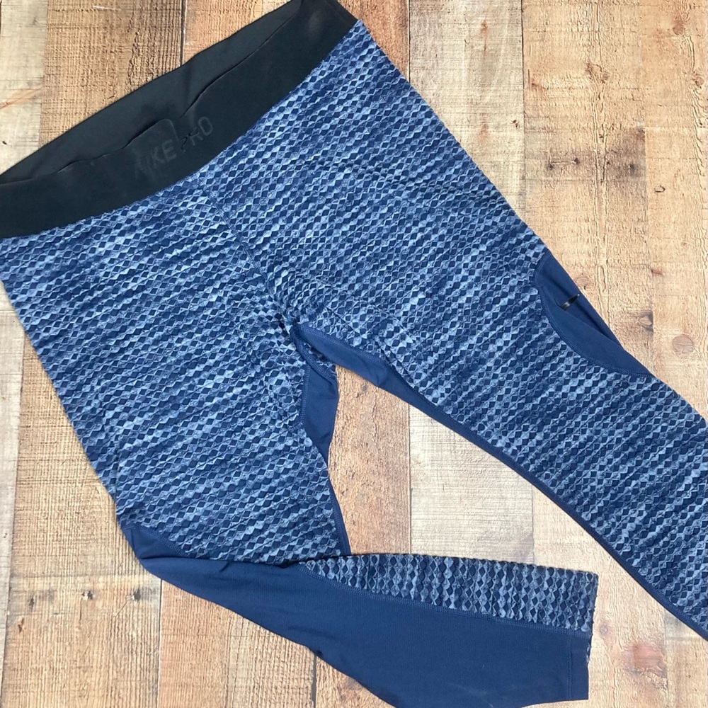 Nike Pro Hyperwarm Navy Blue Geometric Pattern Leggings 2X